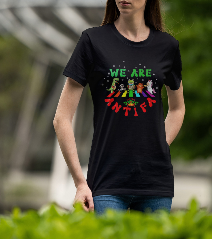 We Are Antifa Dinosaur Frog Unicorn Rainbow Christmas T-Shirt