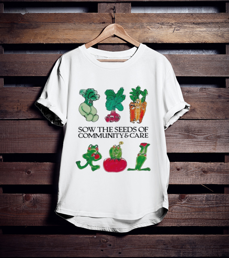 Sow The Seeds Of Community & Care With Playful Vegetable And Frog Characters T-Shirt