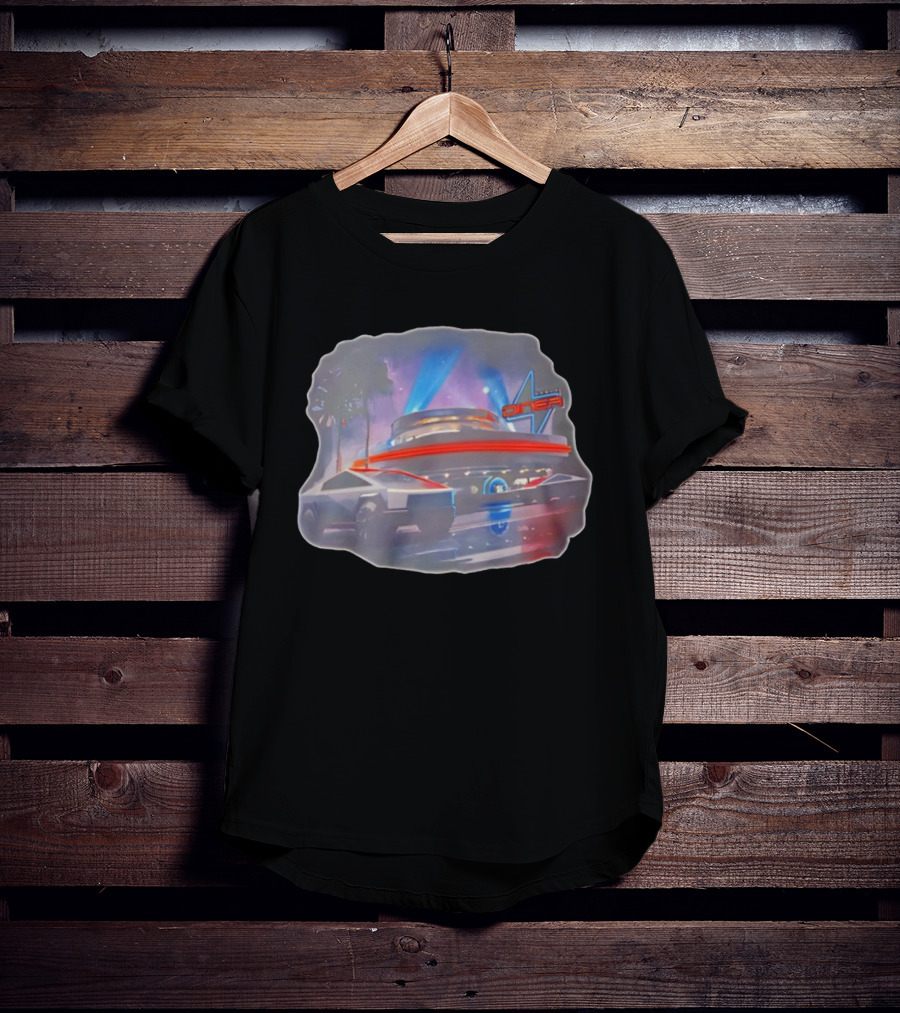 Tesla Cybertruck Hollywood Retro Diner Neon Night Scene T-Shirt