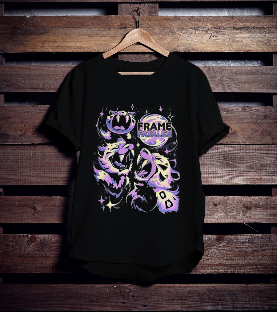 Three Faith Moon Frame Fatales Neon Pastel Feline Faces T-Shirt