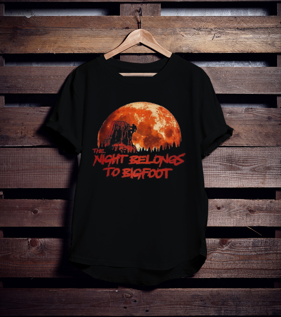 The Night Belongs To Bigfoot Red Moon Silhouette T-Shirt