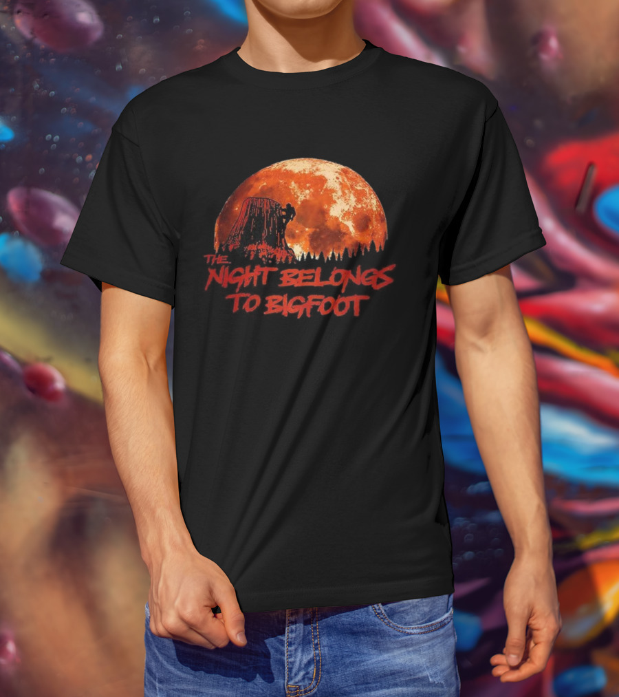 The Night Belongs To Bigfoot Red Moon Silhouette T-Shirt