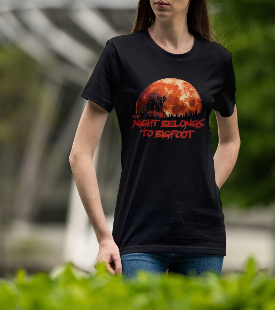 The Night Belongs To Bigfoot Red Moon Silhouette T-Shirt