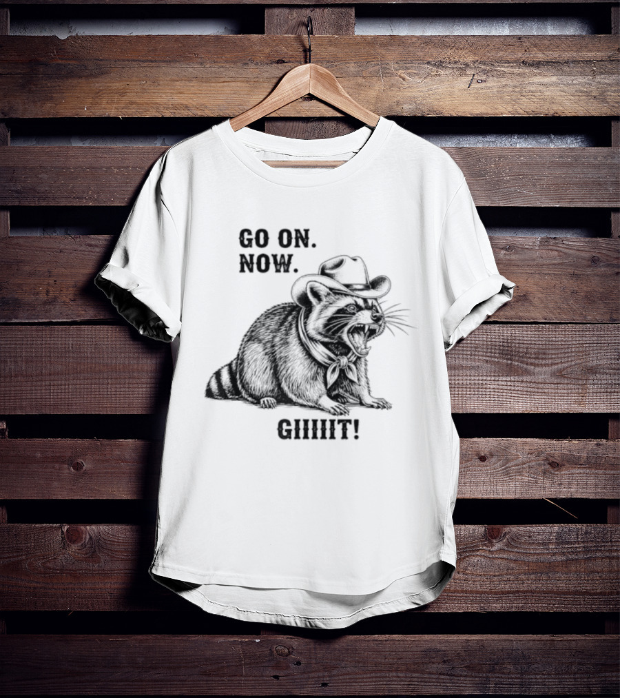 Vintage Cowboy Raccoon Go On Now Git Rustic Western Apparel T-Shirt