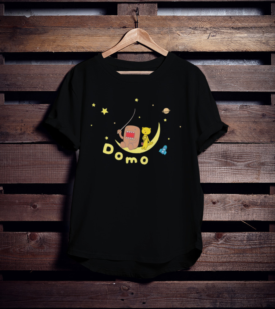 Domo Moon Fishing With Cartoon Characters Under Stars T-Shirt