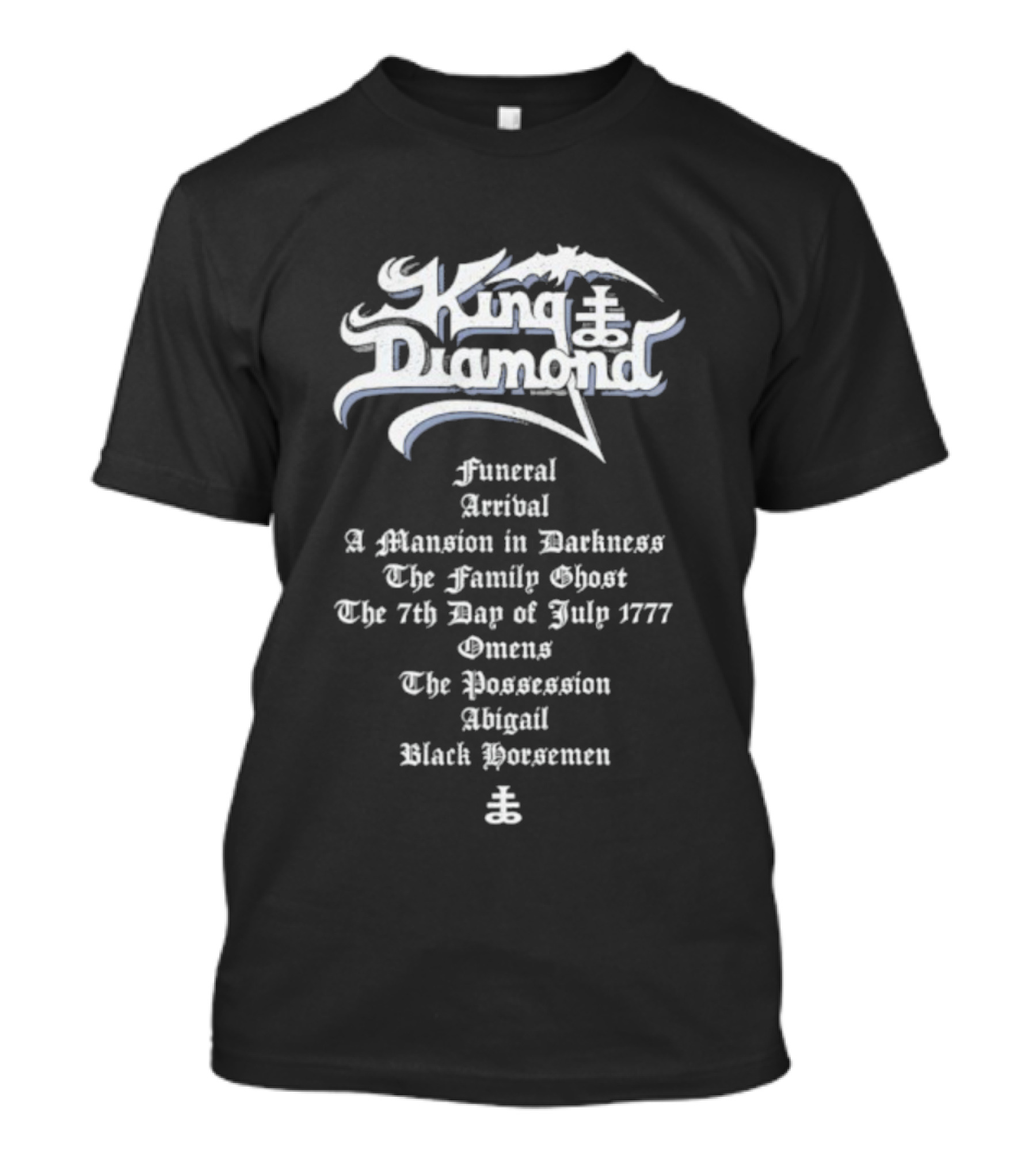 King Diamond Abigail Funeral Arrival A Mansion In Darkness The Family Ghost July 1777 Omens The Possession Black Horsemen T-Shirt