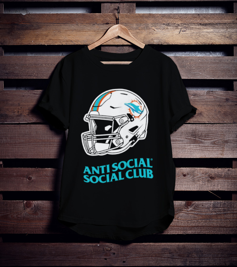 Miami Dolphins Anti Social Social Club Helmet Collaboration T-Shirt