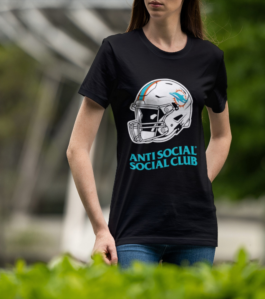 Miami Dolphins Anti Social Social Club Helmet Collaboration T-Shirt