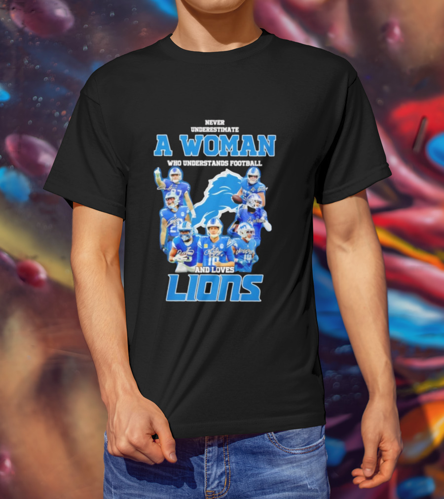 A Woman Who Understands Football And Loves Lions Players T-Shirt