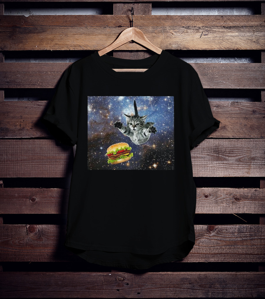 Silly Cats Hamburger Space Adventure With Stars And Galaxy T-Shirt