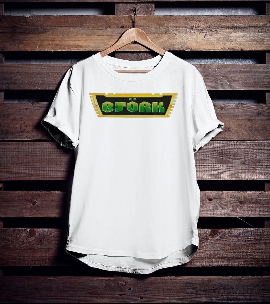 Björk Vintage Green Letters Yellow Border Retro Style T-Shirt