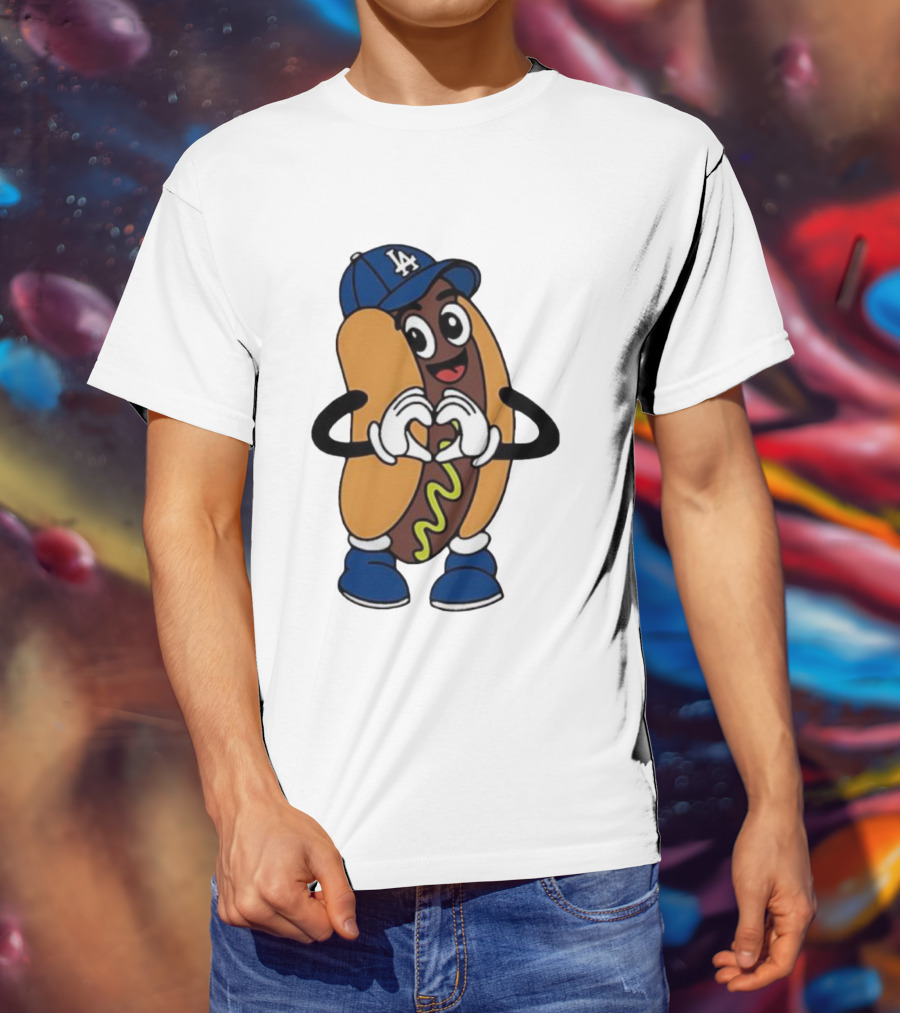 Dodger Dog LA Hat Hot Dog Los Angeles Dodgers Baseball Character T-Shirt