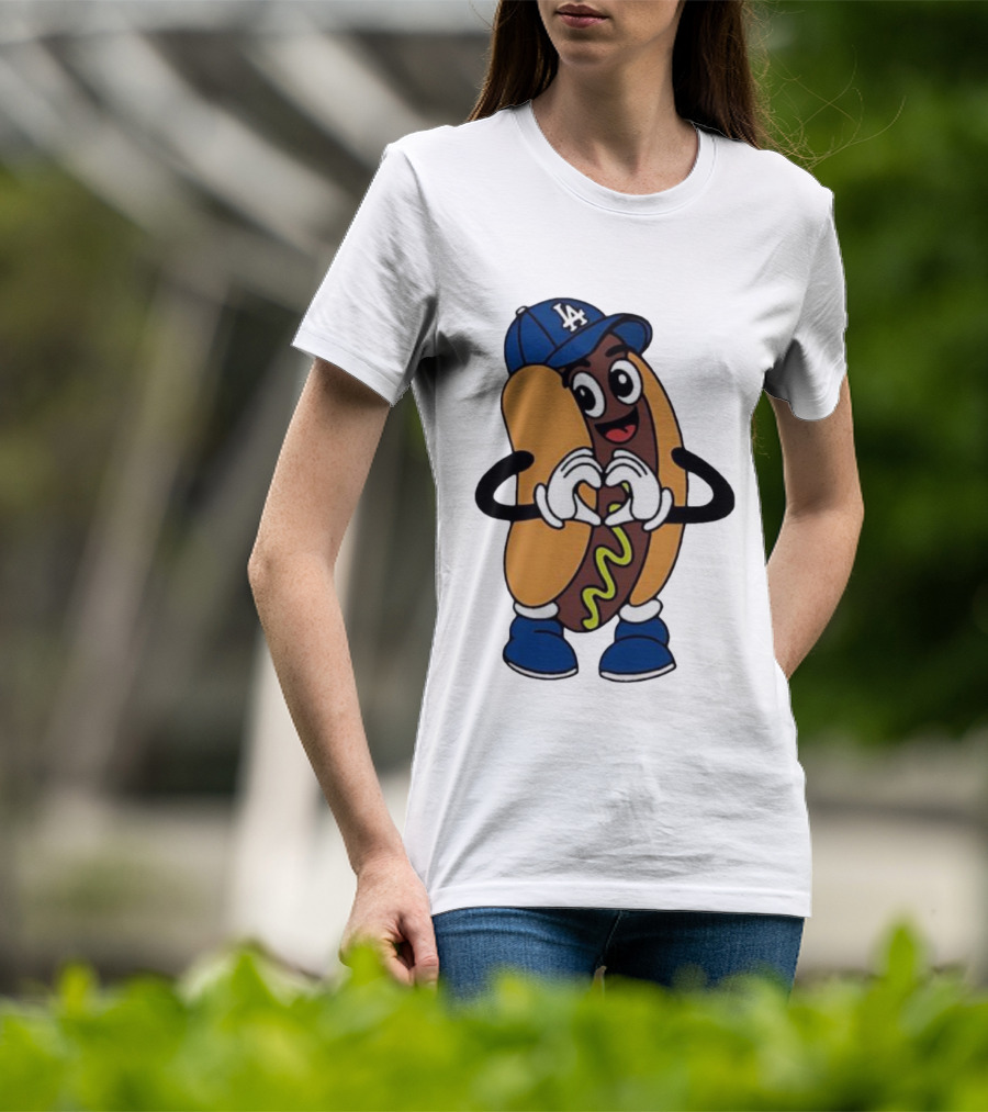 Dodger Dog LA Hat Hot Dog Los Angeles Dodgers Baseball Character T-Shirt