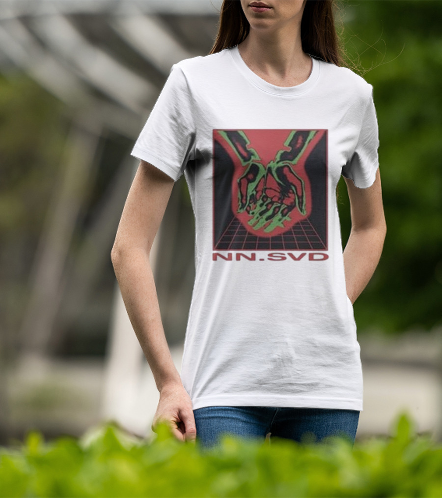 NN SVD Now Saved Hands Green Skeleton Art On Red Background T-Shirt