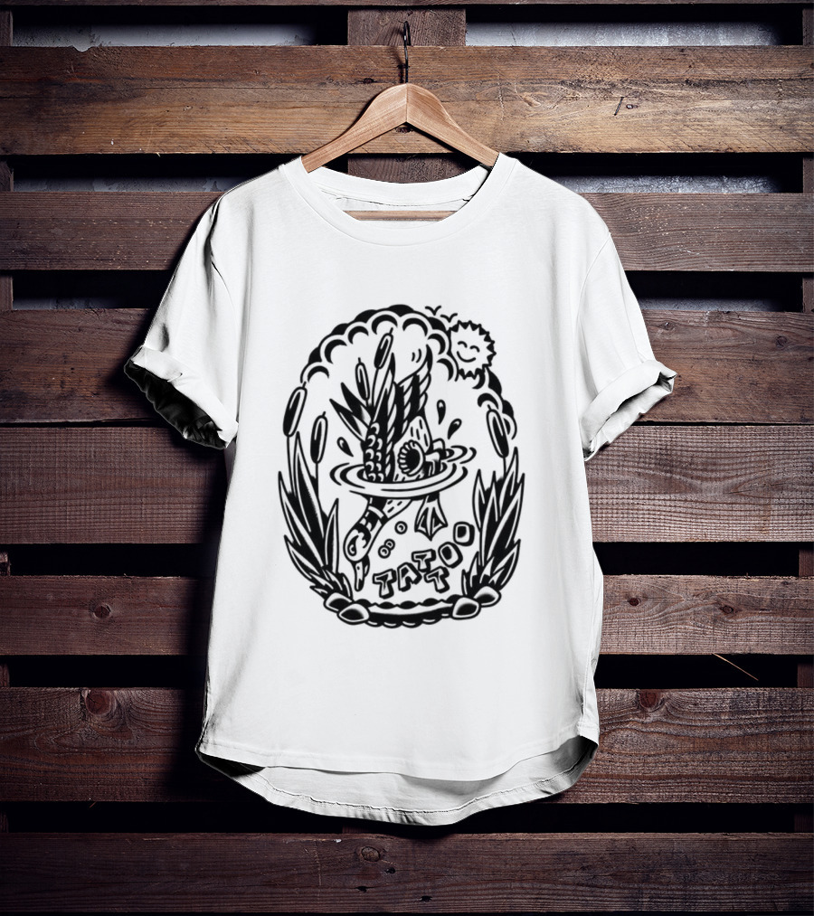 Tattoo Duck Splash Inked Bird Bowl Scene T-Shirt