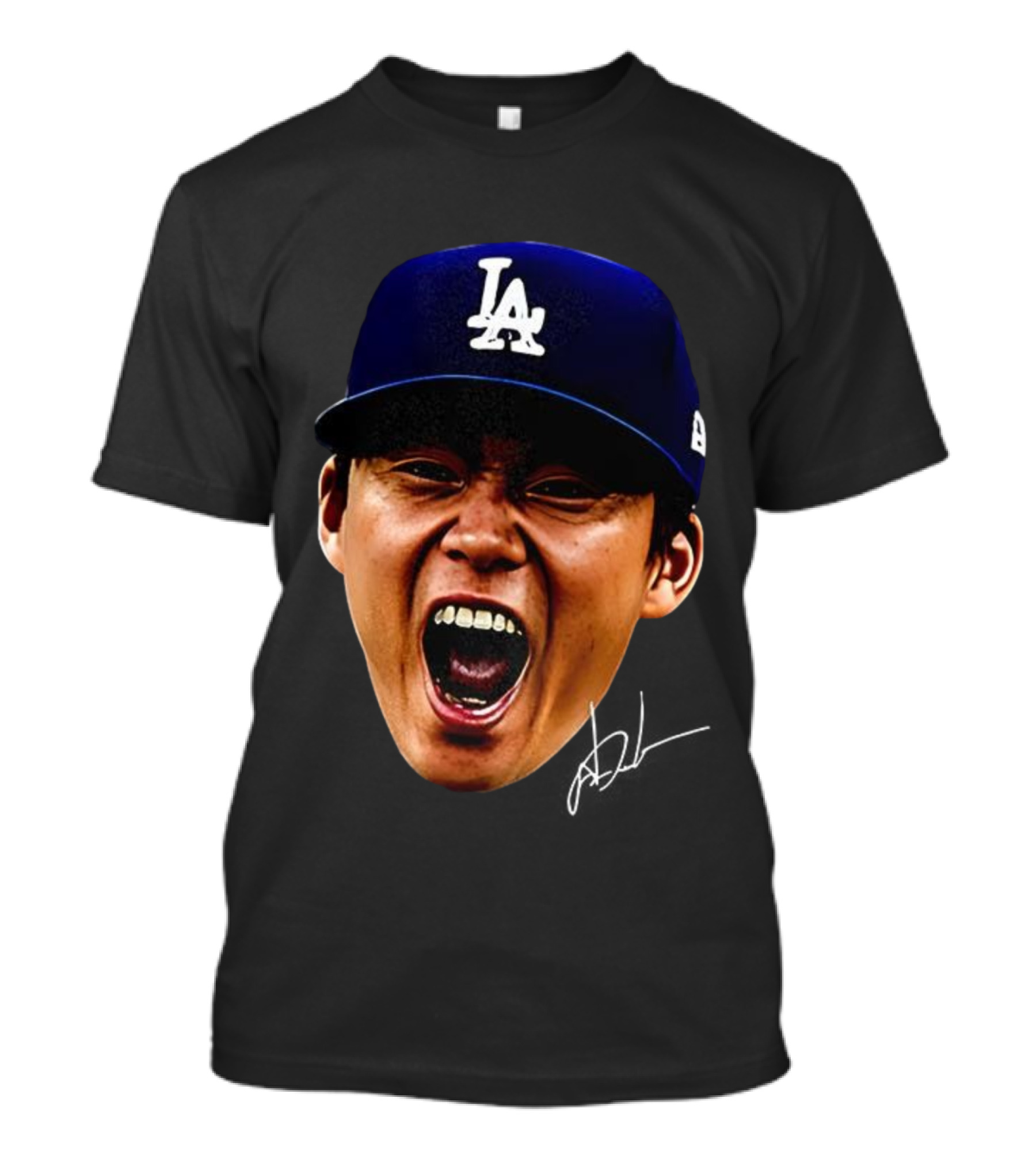 Yoshinobu Yamamoto LA Cap Big Head World Series Champions 2025 Signature T-Shirt