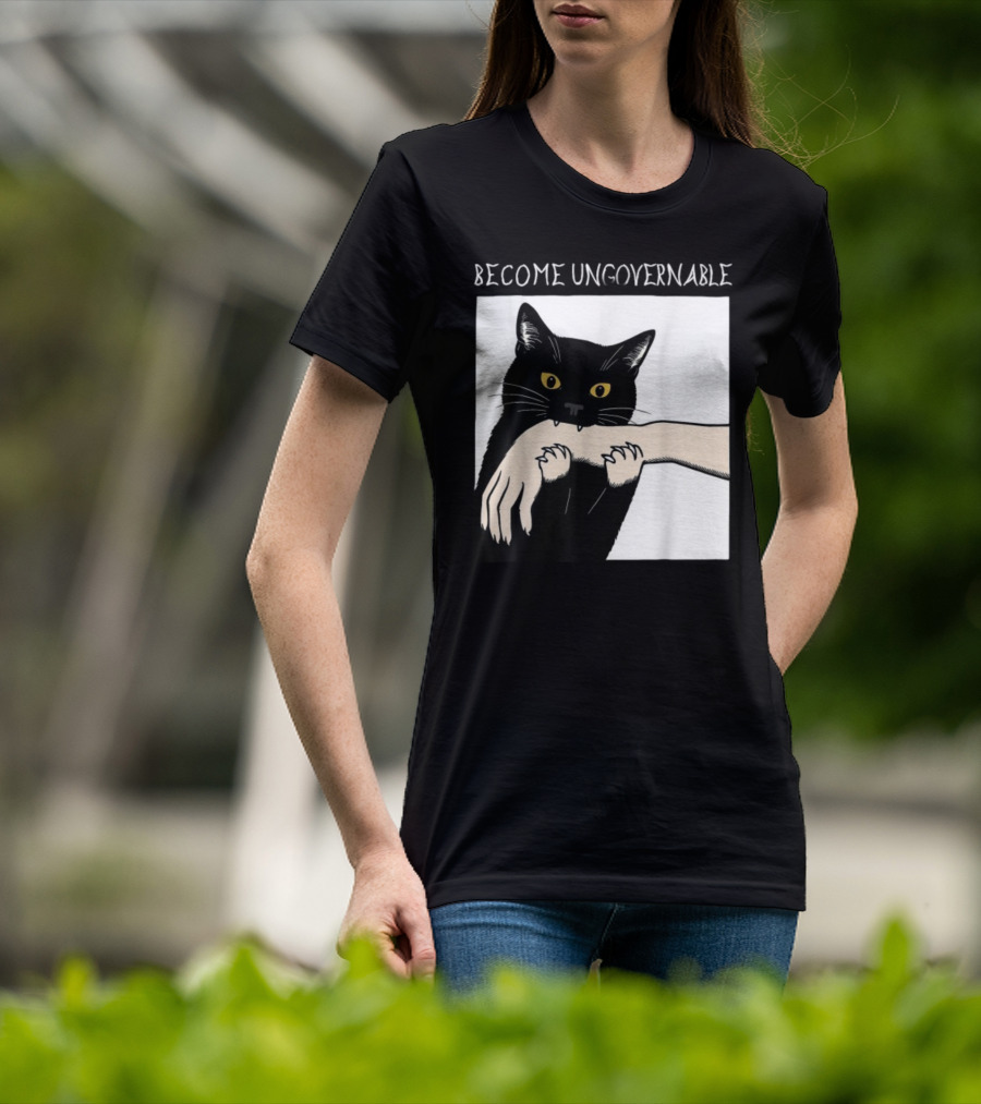 Become Ungovernable Black Cat Biting Hand T-Shirt