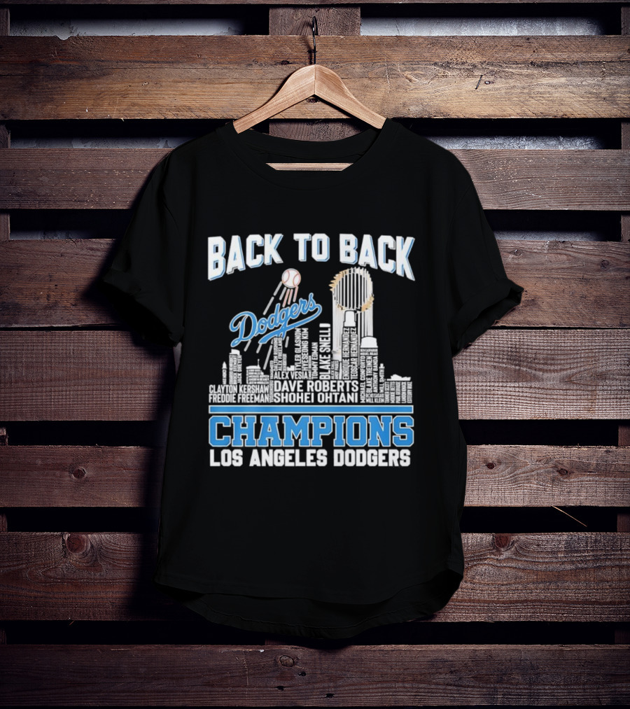 Back To Back Champions Dodgers Trophy Los Angeles Skyline T-Shirt