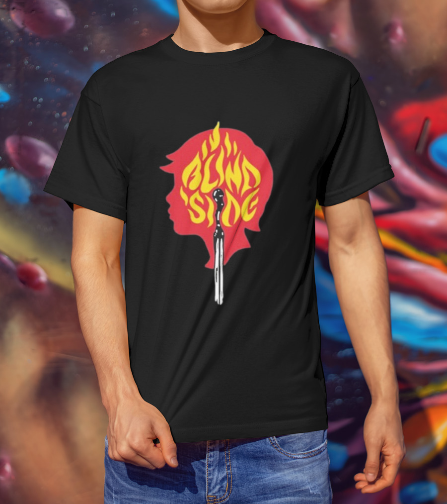 Blind Side Flaming Head Silhouette Design T-Shirt