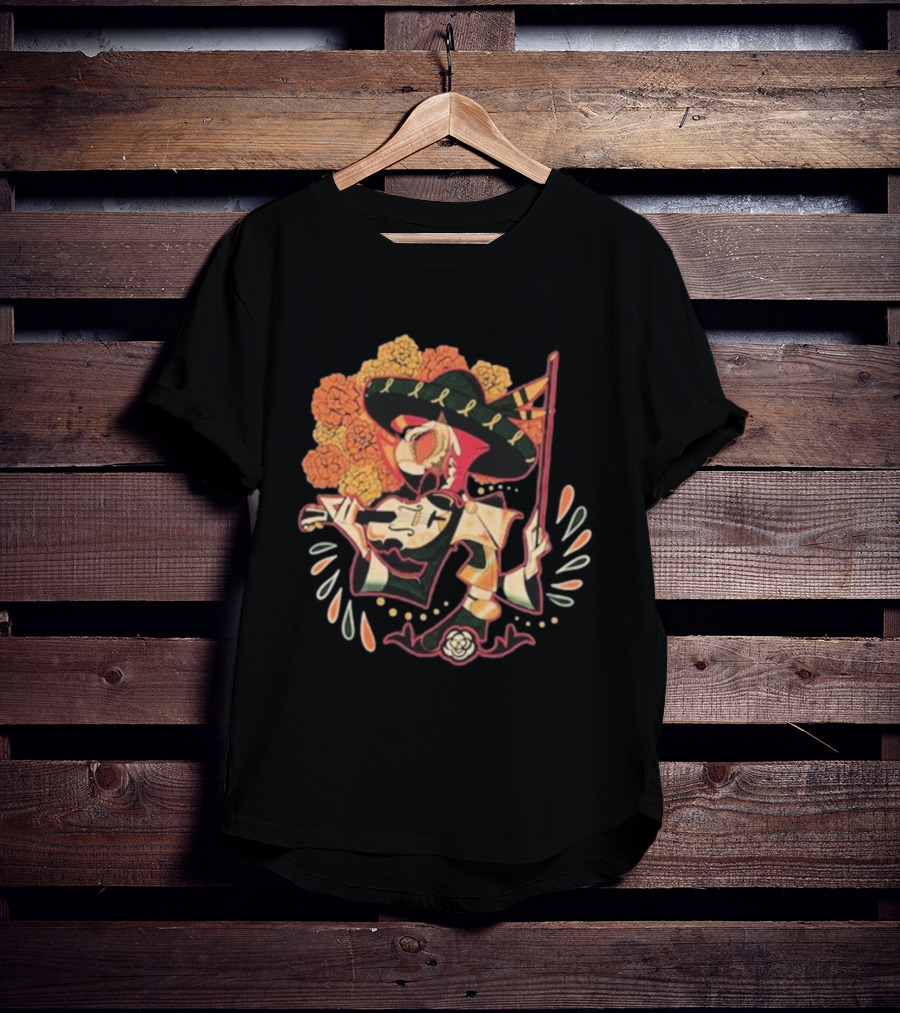 Feliz Día De Los Muertos Vassago Catrina With Sombrero And Marigolds T-Shirt