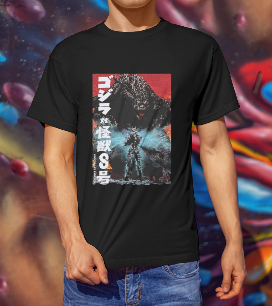 Godzilla Vs Kaiju No. 8 Japanese Text Battle Scene T-Shirt