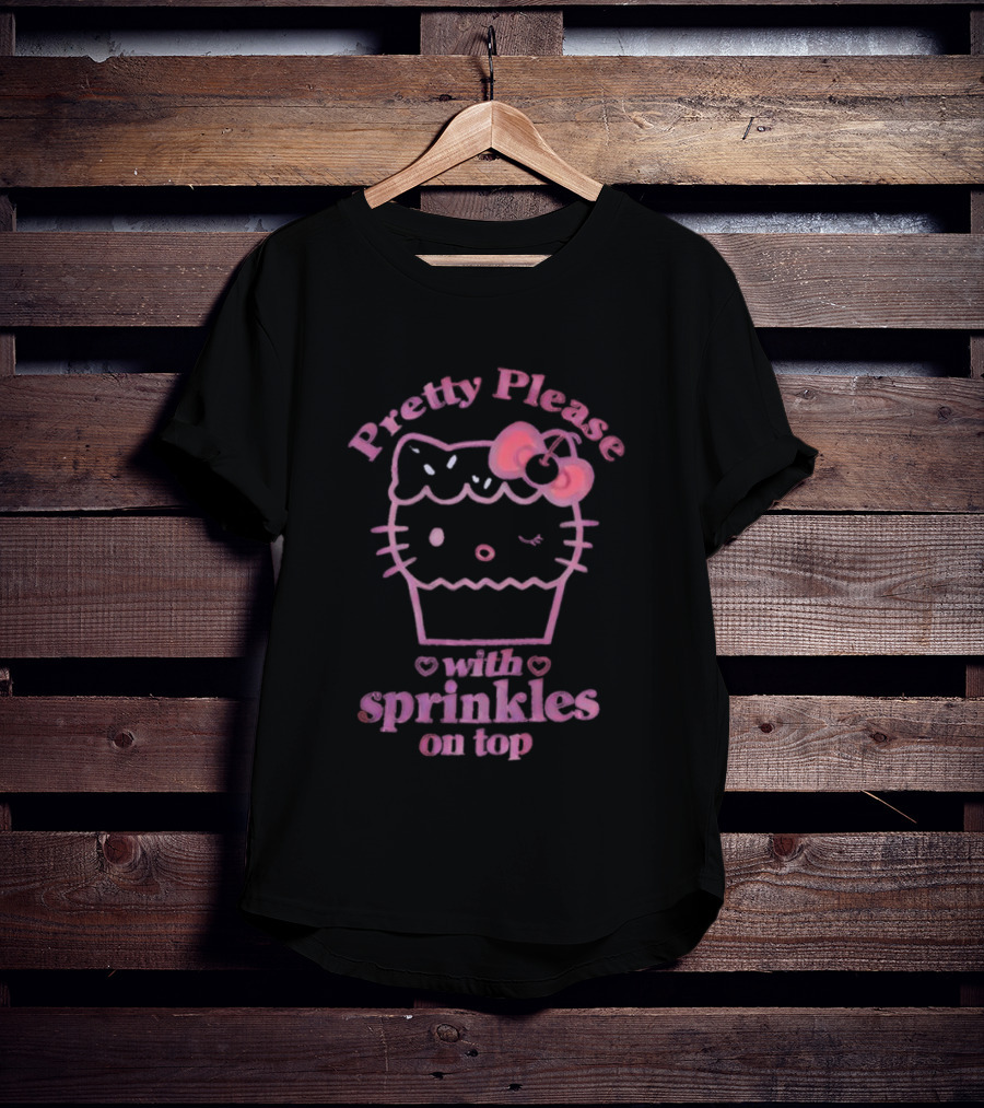 Hello Kitty Pretty Please With Sprinkles On Top Cupcake Bow T-Shirt