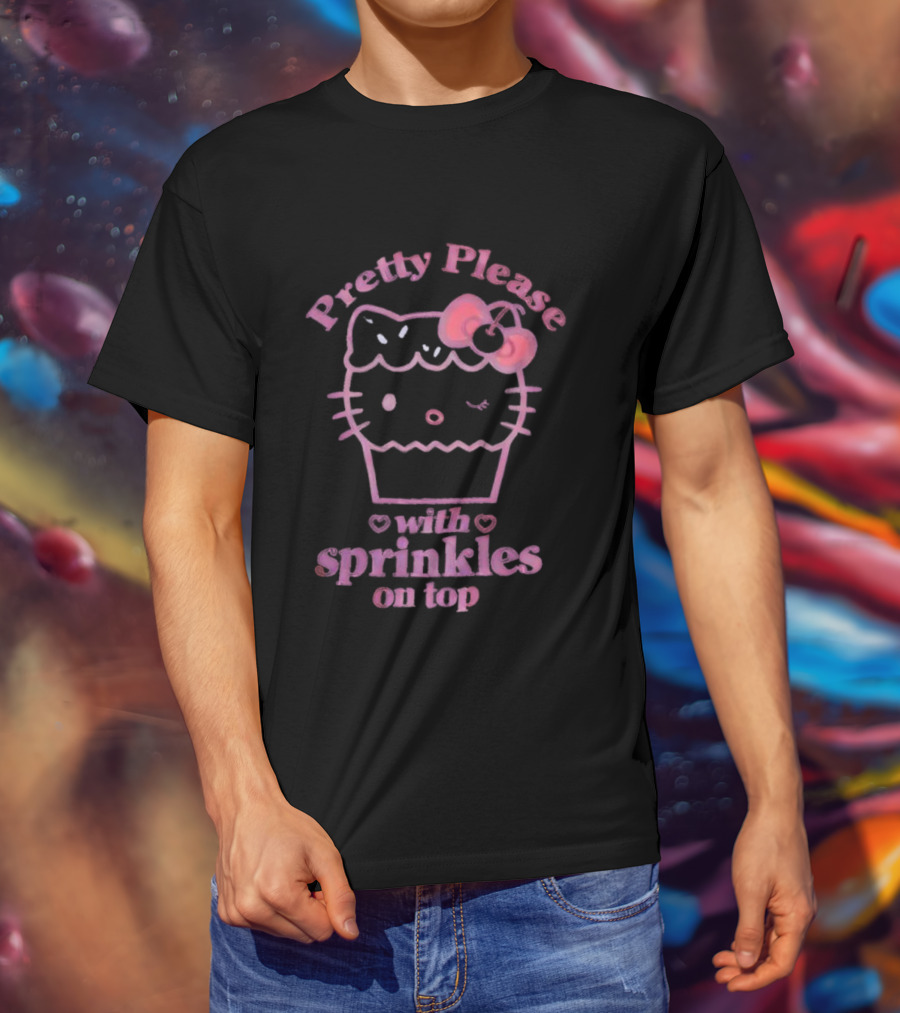 Hello Kitty Pretty Please With Sprinkles On Top Cupcake Bow T-Shirt