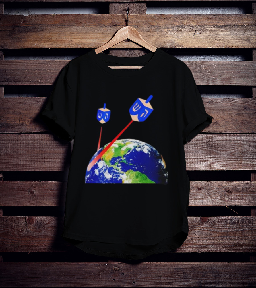 Dreidel Laser Beams Earth Jewish Humor T-Shirt