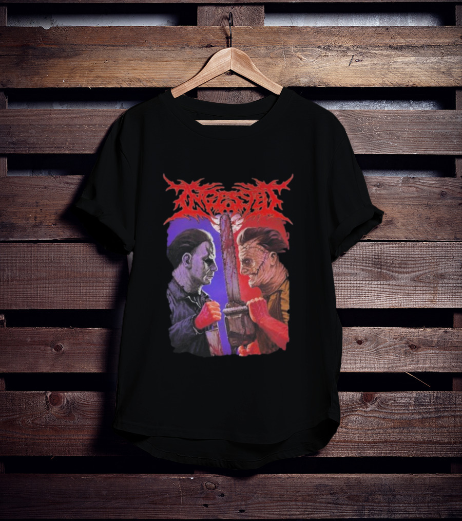 Michael Myers Freddy Krueger Ingested Chainsaw Showdown Graphic T-Shirt