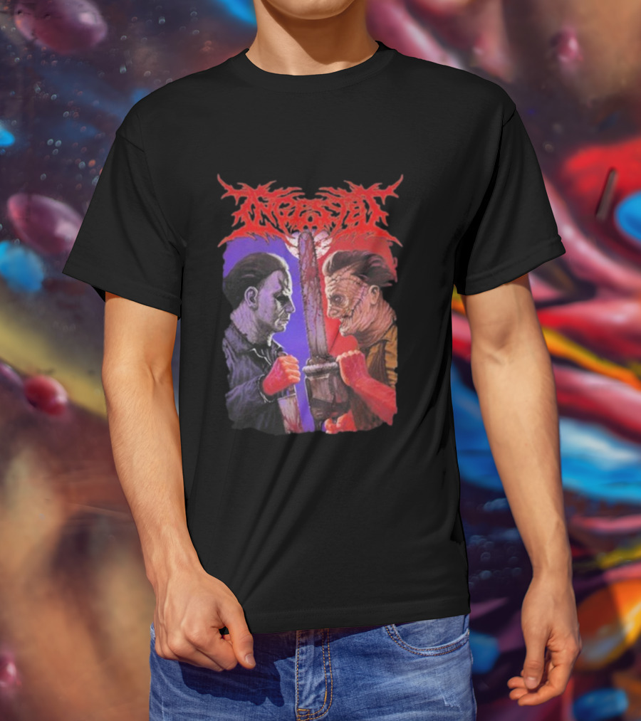 Michael Myers Freddy Krueger Ingested Chainsaw Showdown Graphic T-Shirt