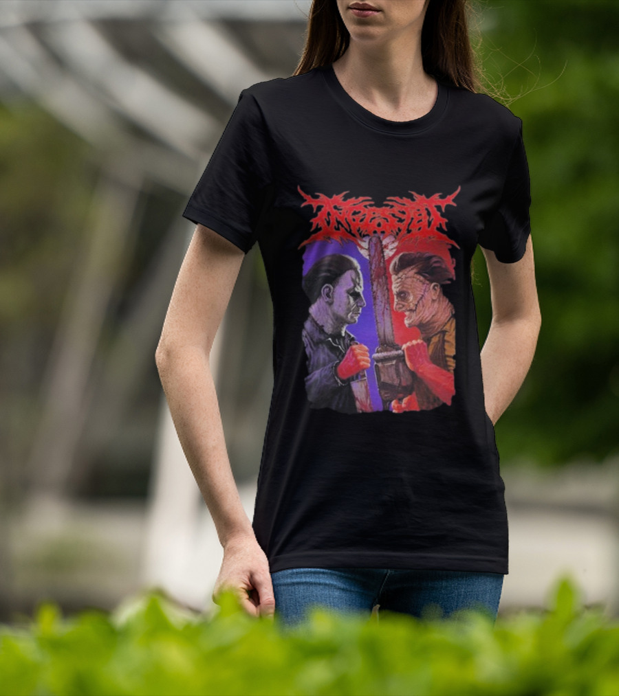 Michael Myers Freddy Krueger Ingested Chainsaw Showdown Graphic T-Shirt