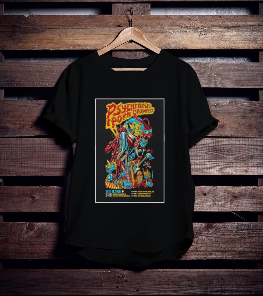 Psychedelic Porn Crumpets 2026 OZ Tour Robot Character Australia Dates T-Shirt