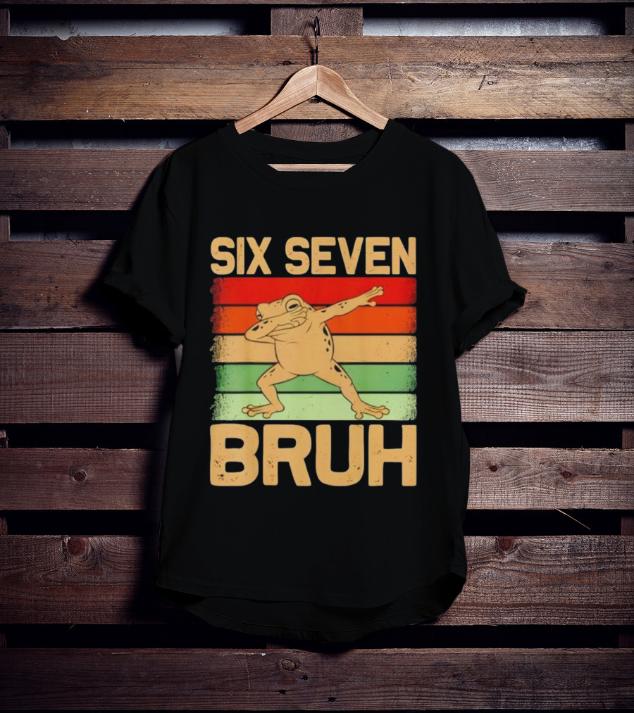 Six Seven Bruh Dab Frog Retro Stripes T-Shirt