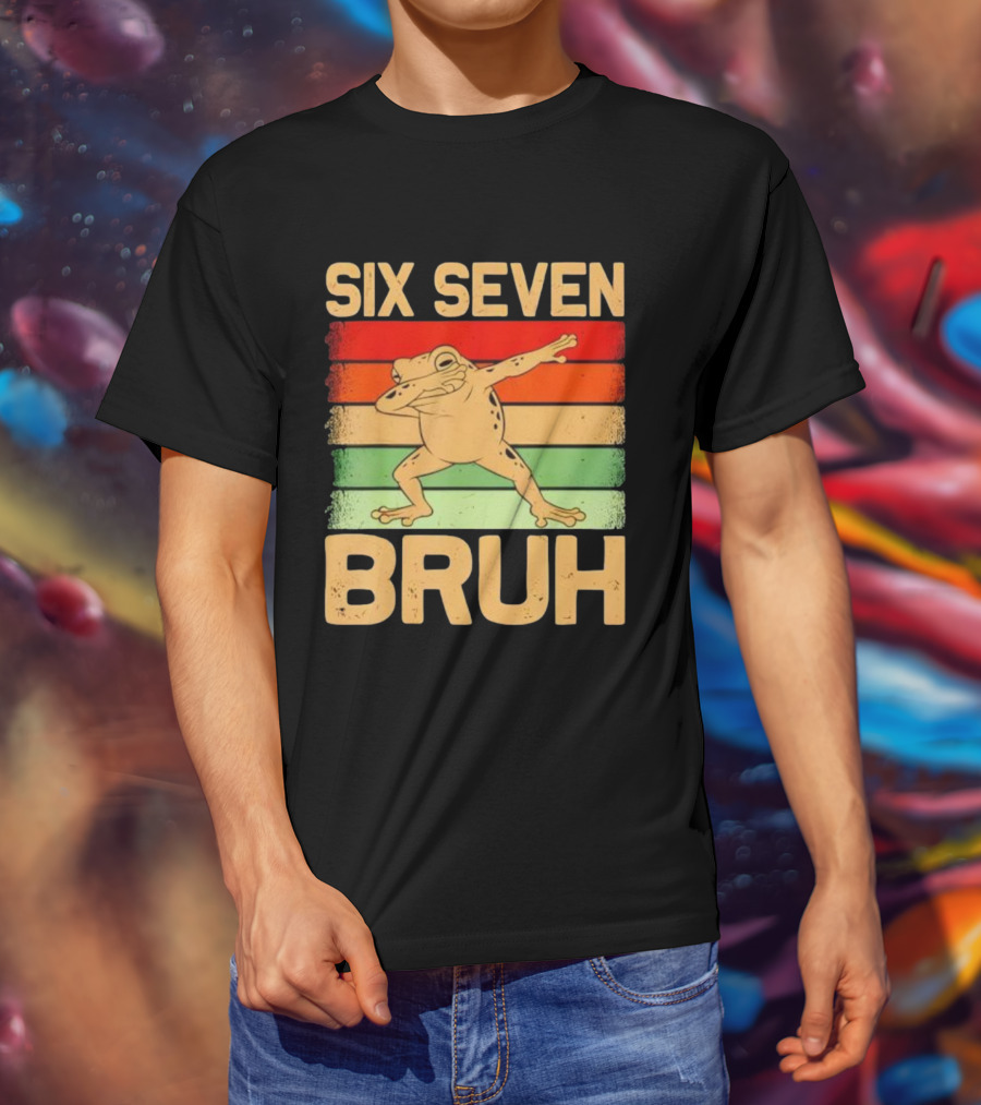 Six Seven Bruh Dab Frog Retro Stripes T-Shirt