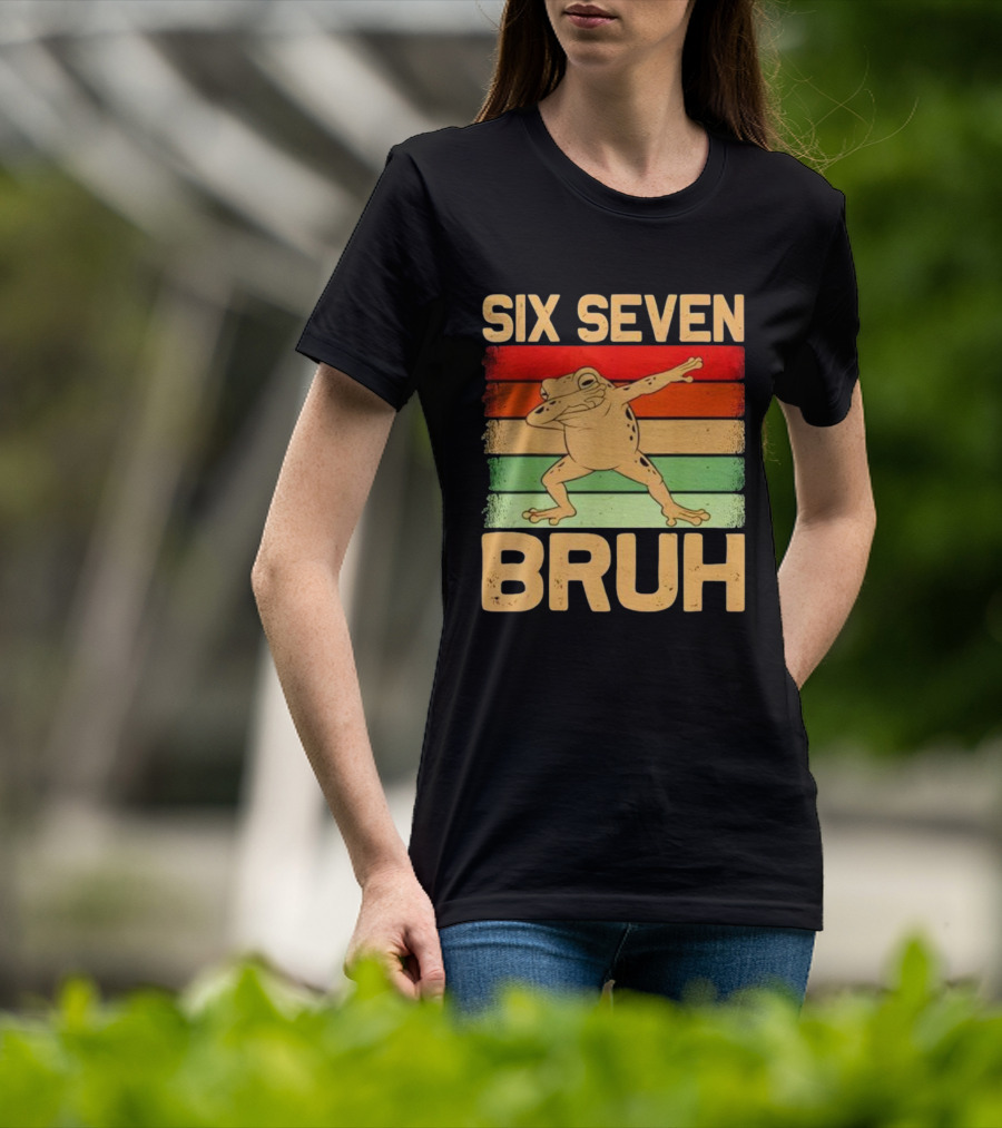Six Seven Bruh Dab Frog Retro Stripes T-Shirt