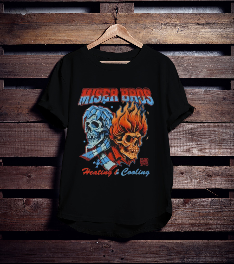 Miser Bros Heating And Cooling 1974 Skull Design T-Shirt