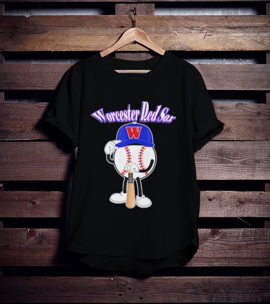 Worcester Red Sox WooSox Baseball Character With Blue Cap And Bat T-Shirt