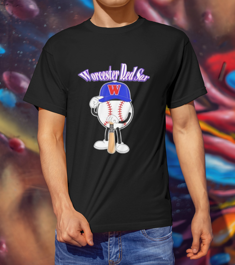 Worcester Red Sox WooSox Baseball Character With Blue Cap And Bat T-Shirt