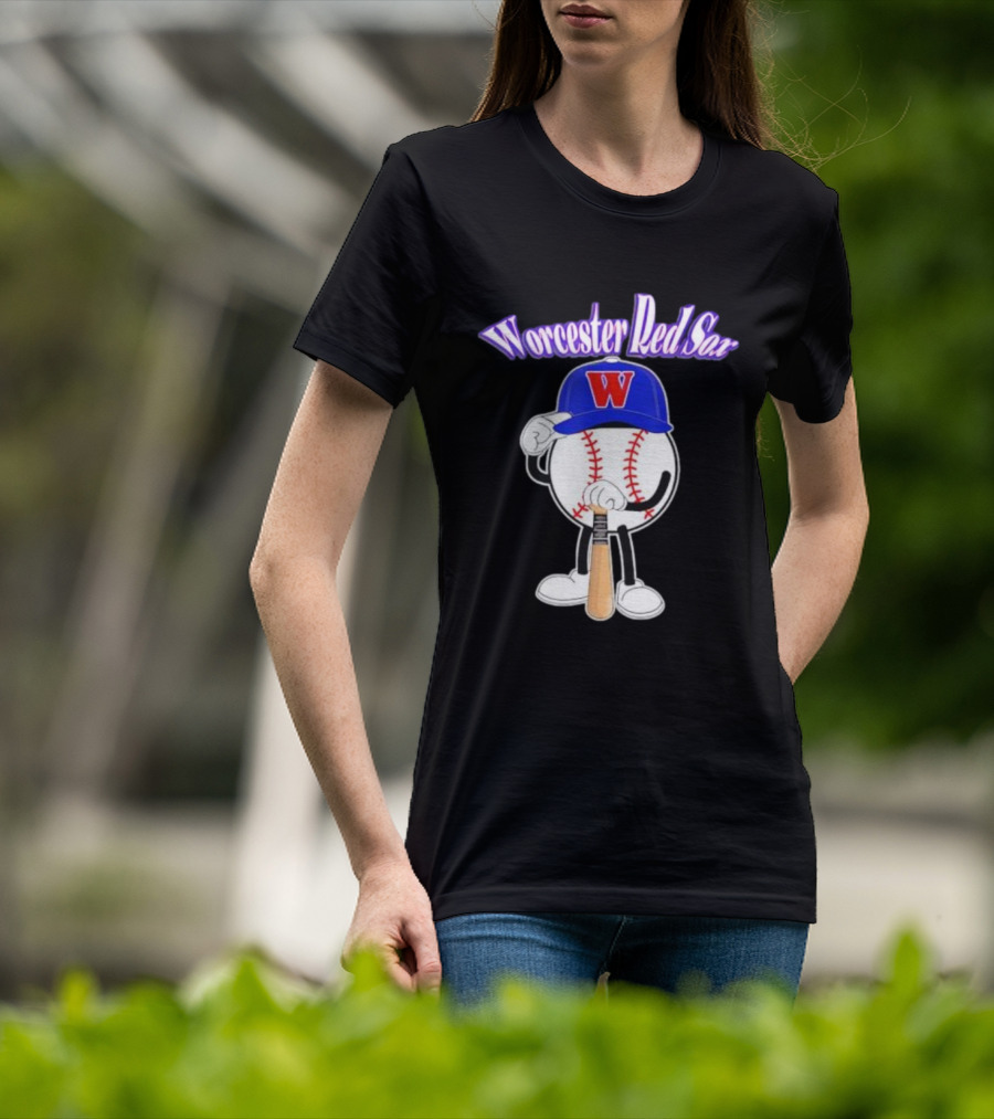 Worcester Red Sox WooSox Baseball Character With Blue Cap And Bat T-Shirt
