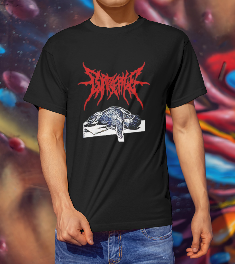 Corpse Pile Horror Extreme Metal Distressed Text Graphic T-Shirt