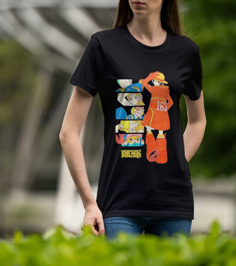 Monkey D. Luffy Firefighter Outfit With One Piece Crew Characters 163 T-Shirt