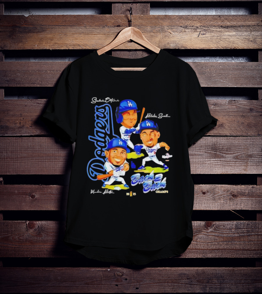 Los Angeles Dodgers 2025 Back To Back Champs Shohei Ohtani Blake Snell Mookie Betts Signatures T-Shirt