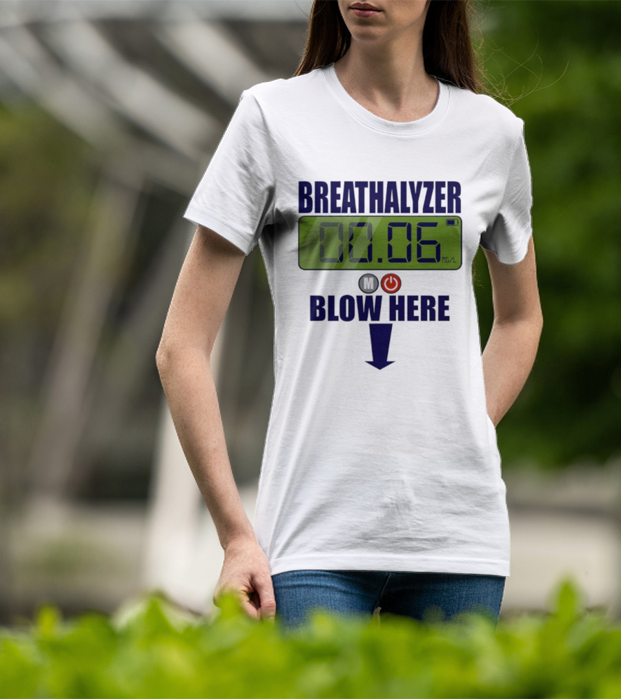 Breathalyzer 00.06 Mg/L Blow Here Power Button Graphic T-Shirt