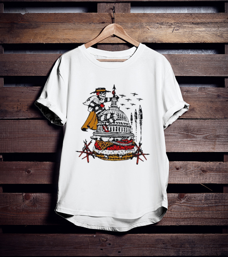 Murder Burger Skeleton Parody Capitol Building Food Mashup T-Shirt
