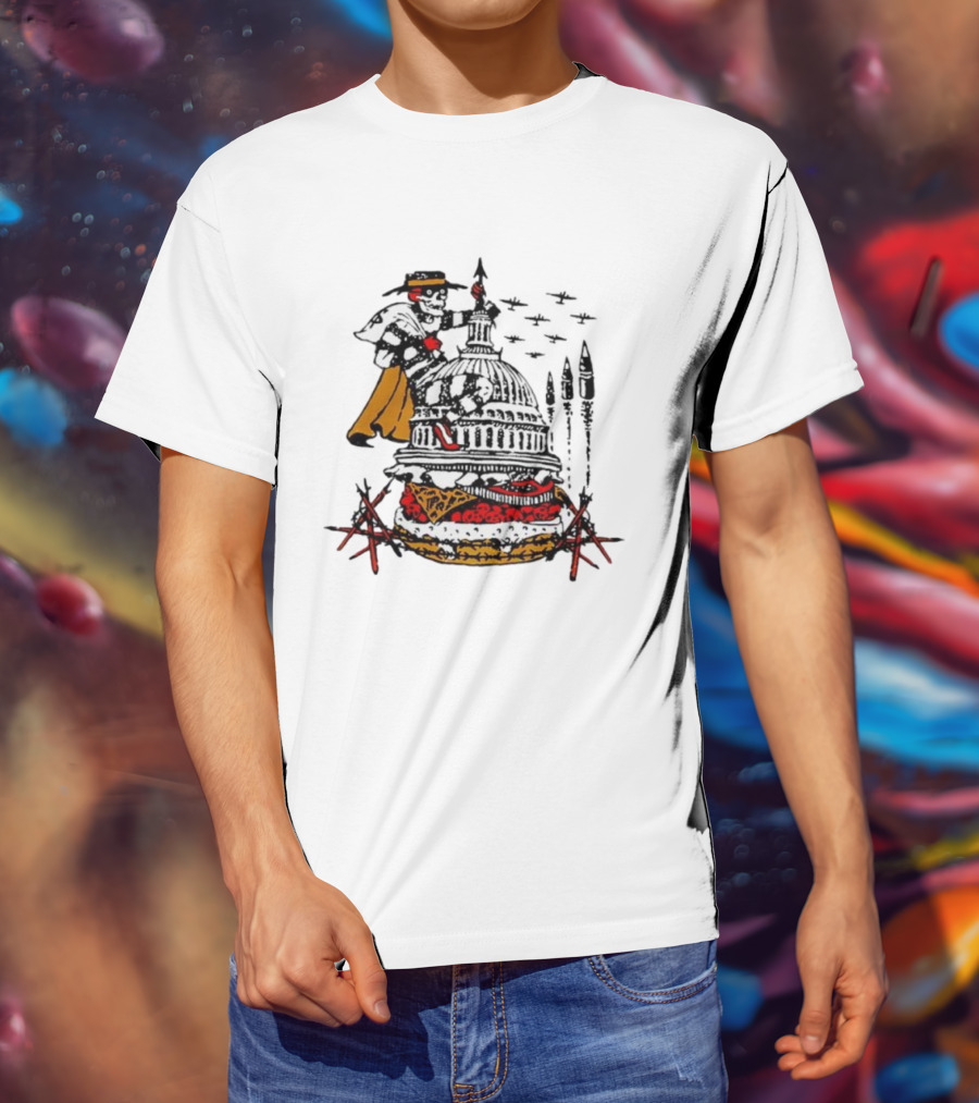 Murder Burger Skeleton Parody Capitol Building Food Mashup T-Shirt
