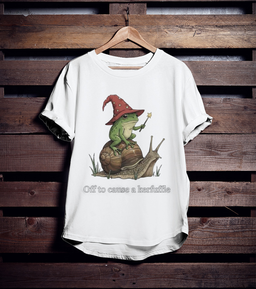 Whimsical Wizard Frog Snail Adventure Off To Cause A Kerfuffle T-Shirt