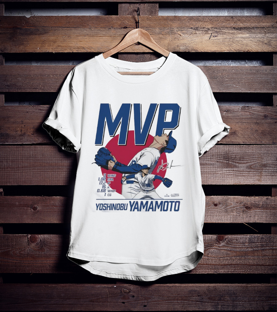 MVP Yoshinobu Yamamoto Three Wins Pitcher ERA Los Angeles Dodgers T-Shirt