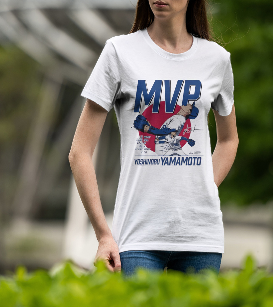 MVP Yoshinobu Yamamoto Three Wins Pitcher ERA Los Angeles Dodgers T-Shirt