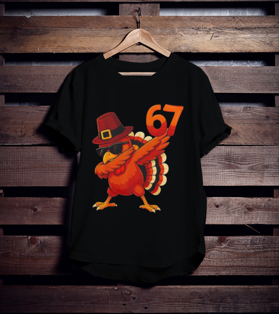67 Thanksgiving Dabbing Turkey With Hat And Sunglasses T-Shirt