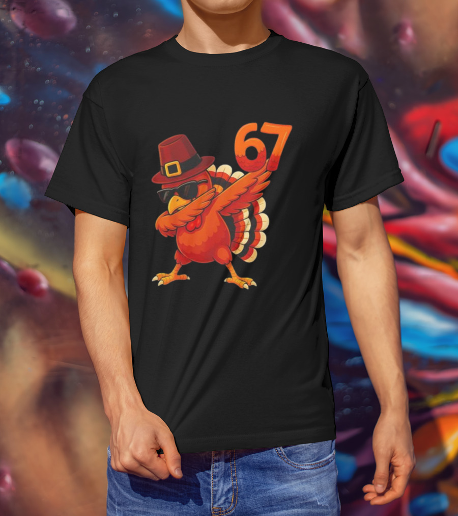 67 Thanksgiving Dabbing Turkey With Hat And Sunglasses T-Shirt
